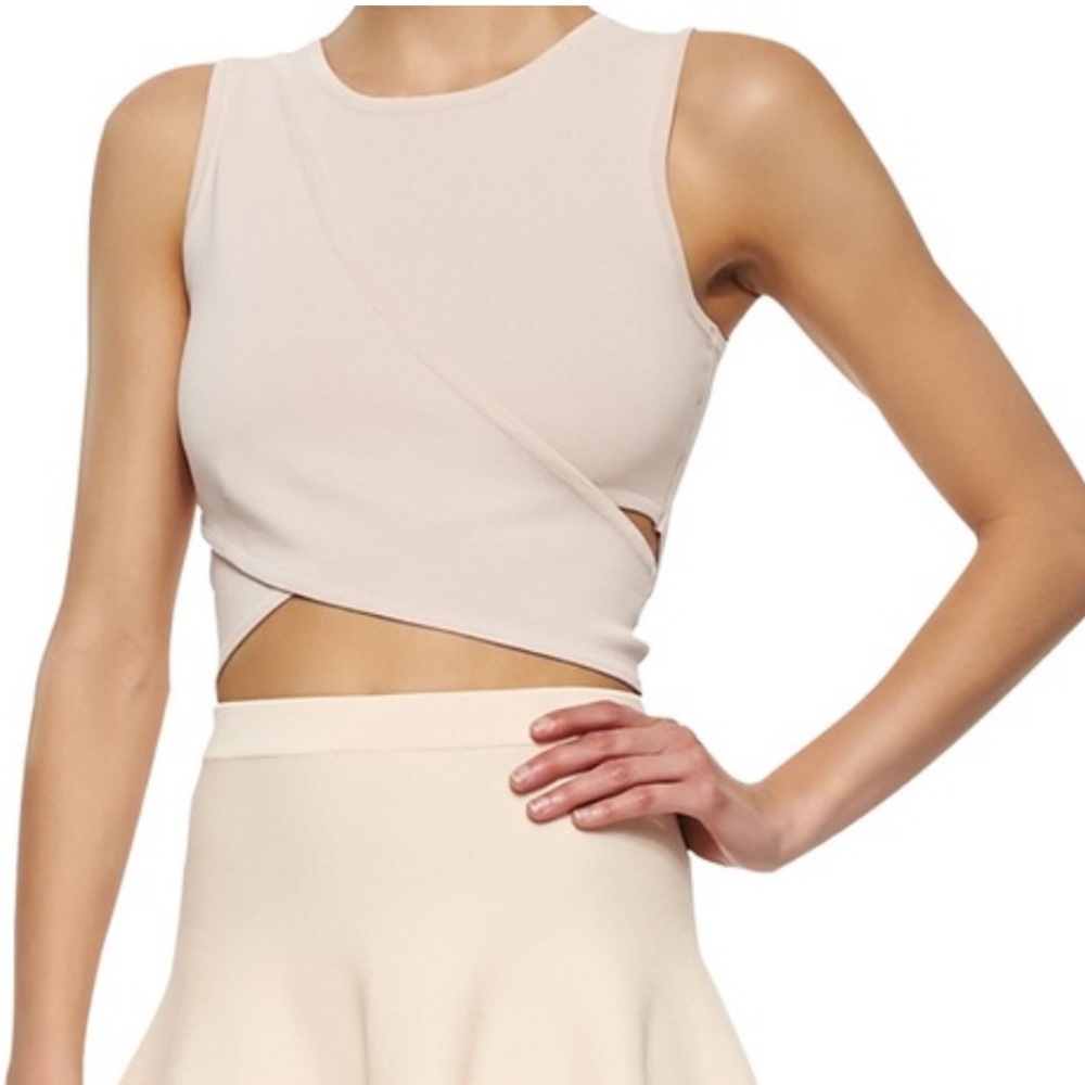 JONATHAN SIMKHAI LIGHT PEACH KNIT CUT OUT CROSSOVER CROP TANK TOP - Picture 1 of 10